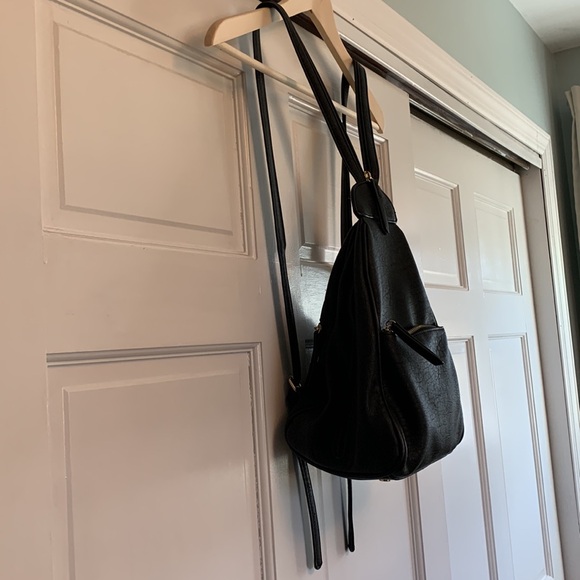 Faux leather black convertible crossbody/mini backpack purse - Picture 2 of 11